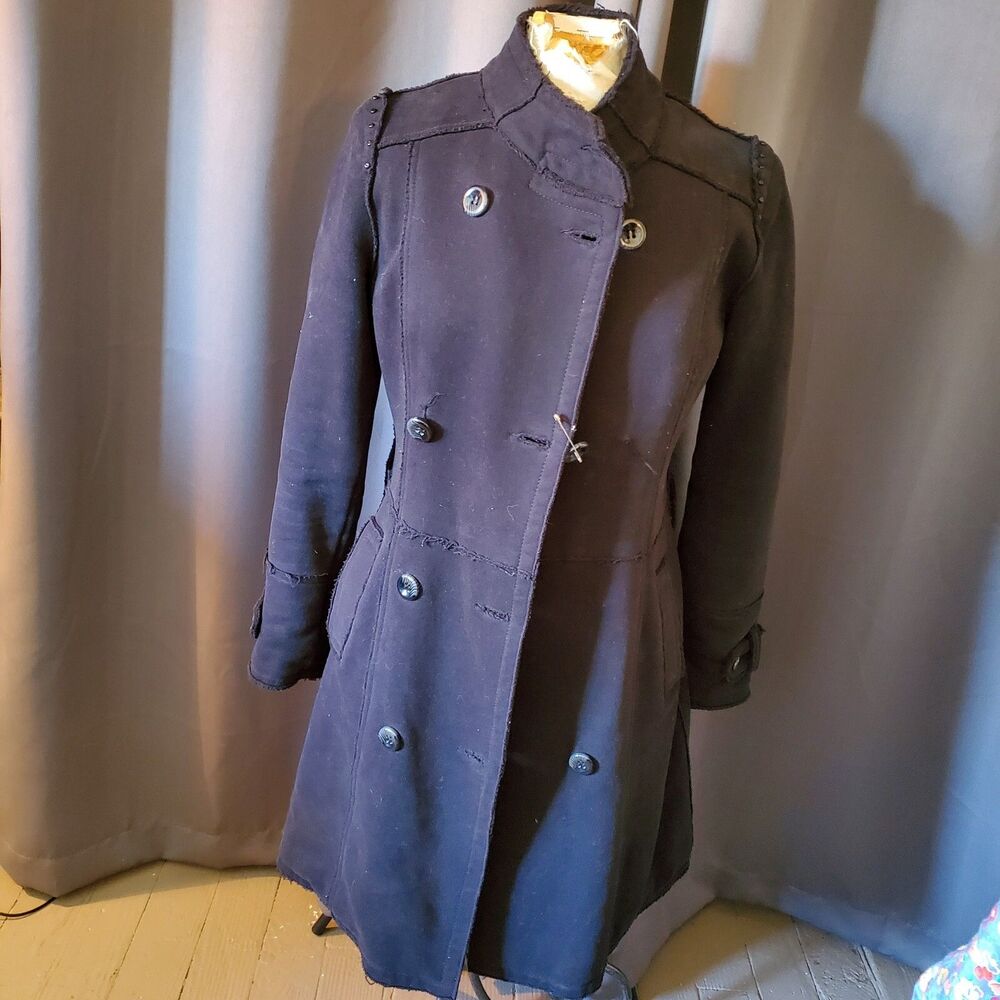 Vintage 90s Black Be Rock Los Angeles Express Long Coat Jacket, S-M